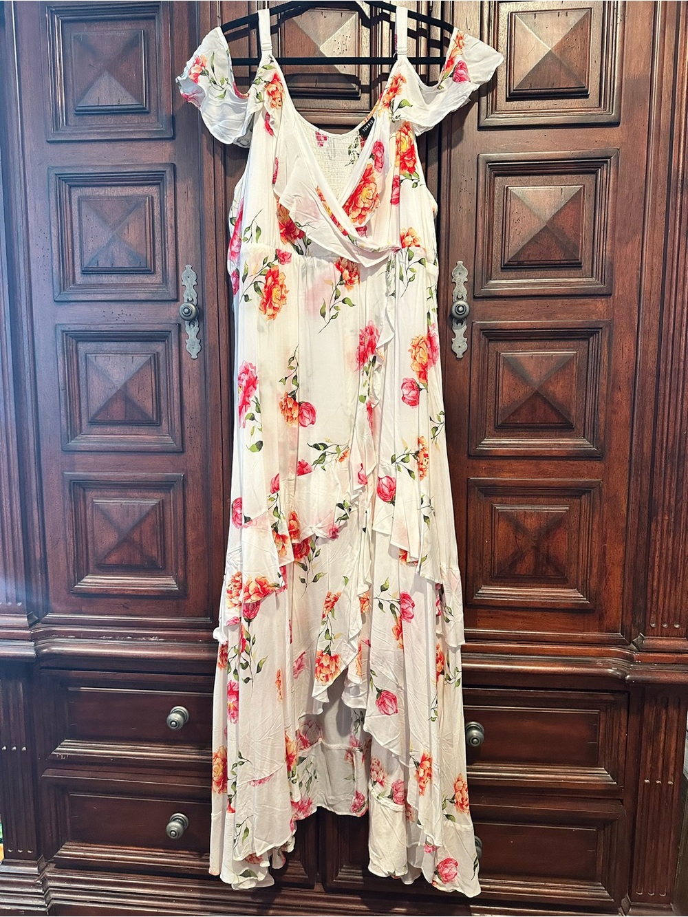 5 TORRID 28 30 32 White Floral High-Low cold Off-Shoulder Maxi Sun Dress